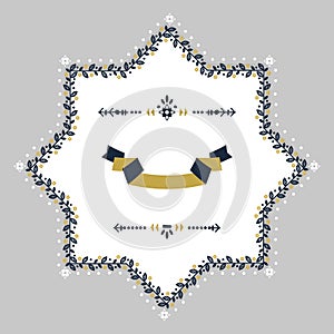 Navy blue and golden spring floral border blank star emblem