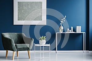 Navy blue living room interior photo