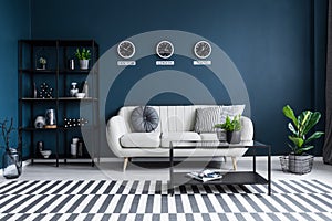 Navy blue living room interior photo