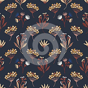 Navy Blue and Orange Seed Pods Seamless