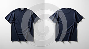 Navy Blue Plain T-Shirt Displayed Front and Back on White Background