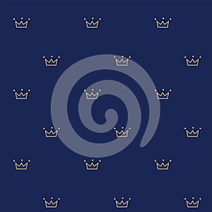 Navy blue seamless pattern in retro style with a gold crown. Can be used for premium royal party.