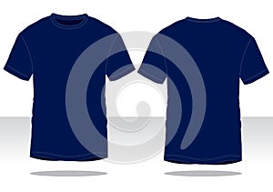 Navy Blue Short Sleeve T-Shirt Template Vector on White Background