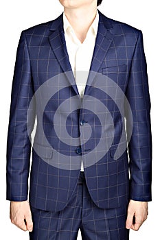 Navy blue suit blazer plaid men wedding dress bridegroom, isolated