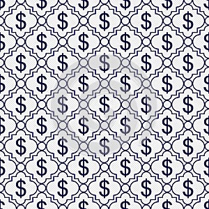 Navy Blue and White Dollar Sign Pattern Repeat Background