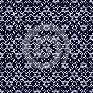 Navy Blue and White Star of David Repeat Pattern Background photo