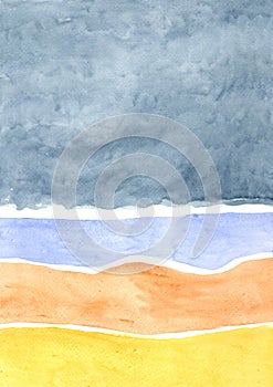 Navy blue, yellow and orange abstract line color watercolor background.