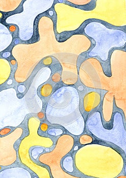 navy blue, yellow and orange abstract line color watercolor background.