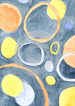 Navy blue, yellow and orange abstract line color watercolor background.