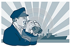 Navy captain with binoculars