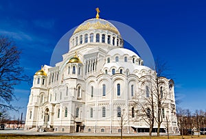 Navy Cathedral of St. Nicholas east facade in Kronshtadt, St. Petersburg, Russia