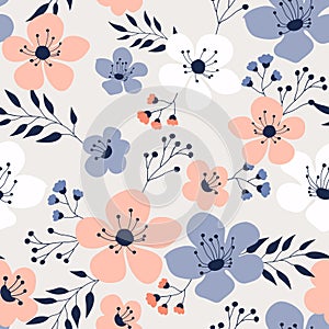 Navy Coral Floral Fabric botanical pattern