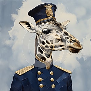 Navy Giraffe: Collage Expressionism Wall Art By Afarin Sajedi