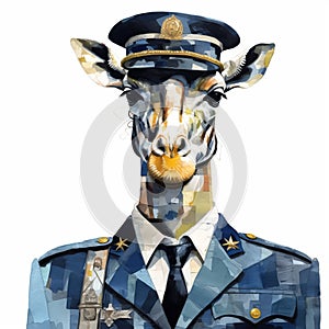 Navy Giraffe Collage-style Police Officer Painting Art
