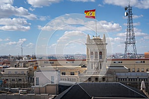 Navy Headquarters Tower (Cuartel General de la Armada) with the Spanish Flag - Madrid, Spain photo
