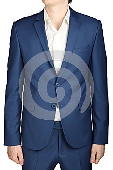 Navy mens casual suit, isolated on white.