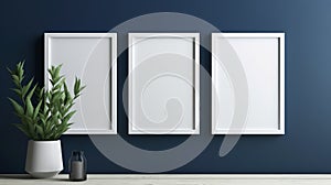 Navy Mockup: Simple White Frames On Dark Azure Wall