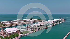 Navy Pier Chicago at Lake Michigan from above - aerial photography