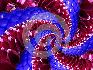 Navy purple red flower spiral abstract fractal effect pattern background. Floral spiral pattern flower fractal. Floral fractal