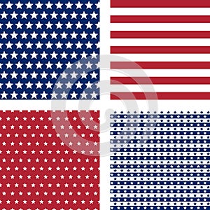 Navy and red stars and stripes, vector seamless patterns