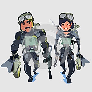 Man and woman Navy seal team couple - vector illustration photo
