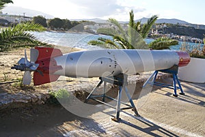 Navy torpedo at Kalyves beach in Crete, Greece