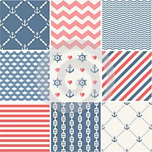 Navy vector seamless patterns collection