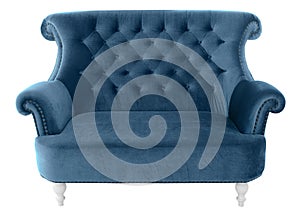 Navy Vintage sofa furniture isolated on white background with cl