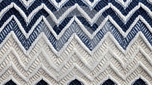 Navy and White Knitted Wool Texture. detailed close-up of a navy and white chevron knitted wool texture, perfect for