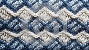 Navy and White Knitted Wool Texture. detailed close-up of a navy and white chevron knitted wool texture, perfect for