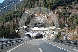 Naxberg tunnel on the motorway A2 to Gotthard road tunnel near Wassen in Switzerland
