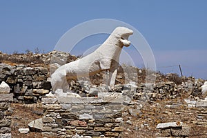 The Naxian Lions Terrace in the archaeological site of the island of Delos, Myconos, Cyclades