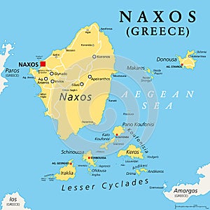Naxos and Lesser Cyclades, Greek islands, political map