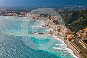 Naxxos, Sicily - Beautiful aerial view of Giardini Naxxos town with beach