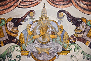 Nayaka painting of Gajalakshmi on the inside wall of the cloister mandappa. Brihadishvara Temple, Thanjavur, Tamil Nadu photo