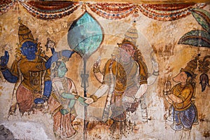 Nayaka painting on the inside wall of the cloister mandappa. Brihadishvara Temple, Thanjavur, Tamil Nadu