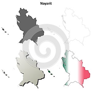Nayarit blank outline map set photo