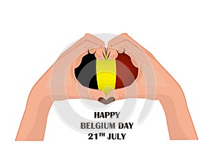 Nayional Day of Belgium, illustration with two hands in the shape of the heart, inside the national flag