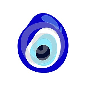 Nazar Boncuk amulet. Hand drawn icon of turkish blue eye bead. Flat isolated vector illustration on white background. Color photo