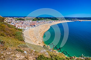 Nazare Beach From Forte De Sao Miguel In Portugal