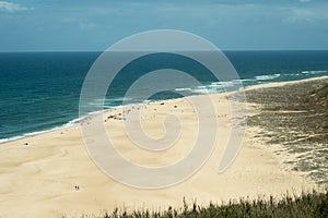 Nazare, Portugal - aerial view of the Praia de Nazare,Nazare Beach, and the city of Nazare, in the Leiria District of
