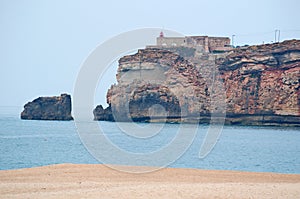 Beach, sand, lighthouse, Nazare, Portugal, Iberian Peninsula, Europe photo