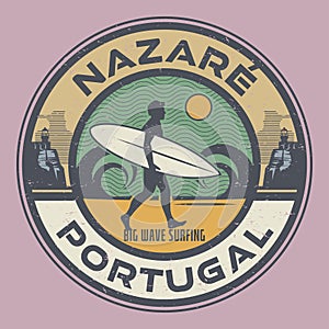 Nazare, Portugal- surfer sticker, stamp or sign design