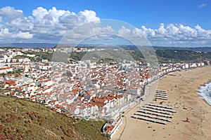 Nazare town and beach from Sitio, Portugal photo