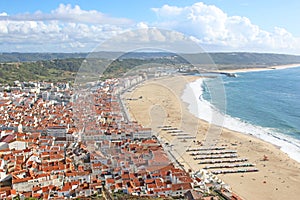 Nazare town and beach from Sitio, Portugal