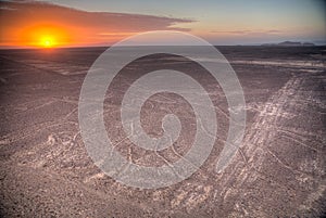 Nazca Lines in the beautiful sunset.