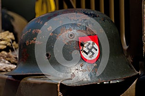Nazi Helmet on American Jeep