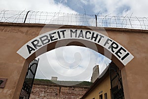 Nazi motto Arbeit Macht Frei in Terezin.