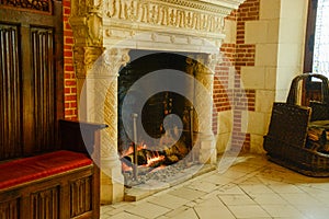 The fireplace of the old castle photo