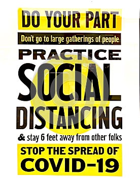 NBlack and Yellow social Distancing reminder sign